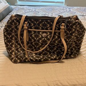 Coach Tan and Brown Signature Shoulder Bag